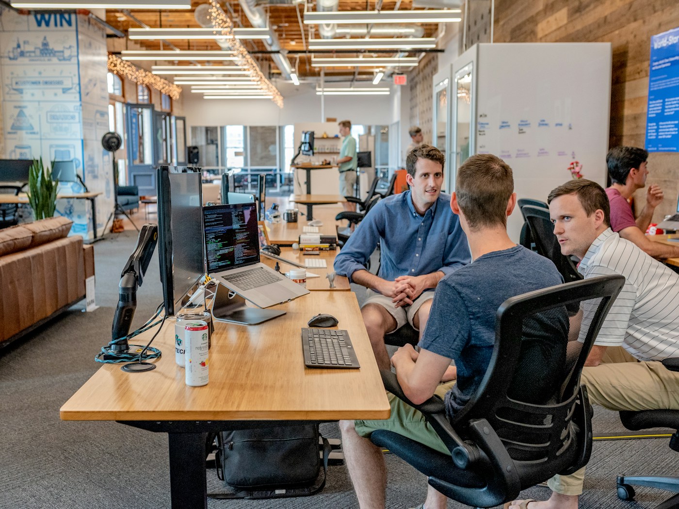 Small business team working together around a table